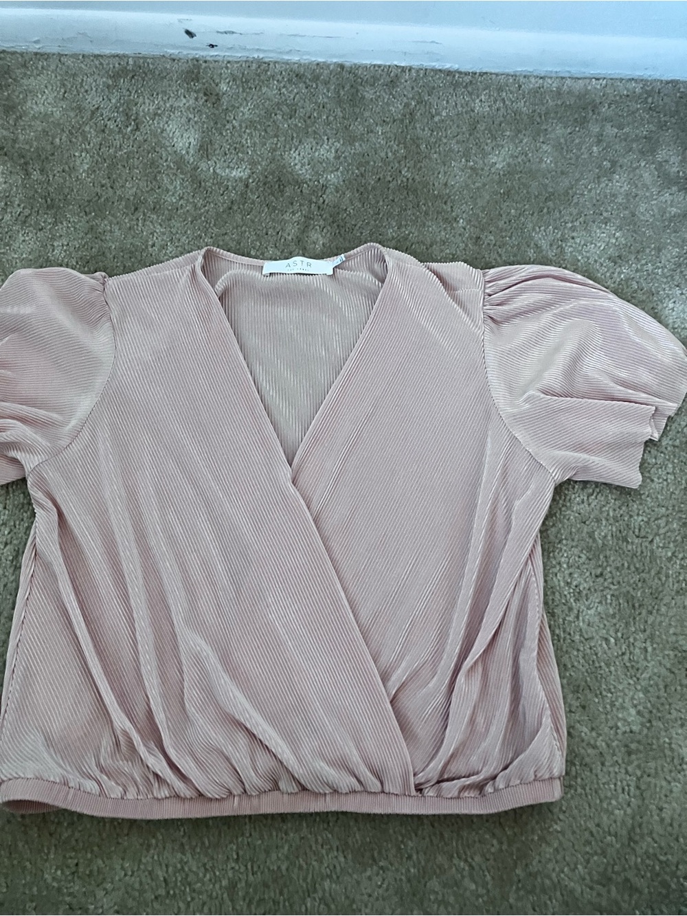 ASTR Dusty Rose Pleated Wrap Short Sleeve Blouse